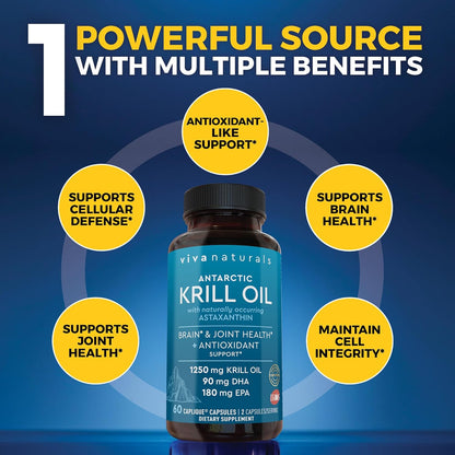 Viva Naturals 1250 mg Antarctic Krill Oil and 2,500 mg Triple-Strength Omega-3 Fish Oil Bundle, Providing Omega-3 EPA and DHA