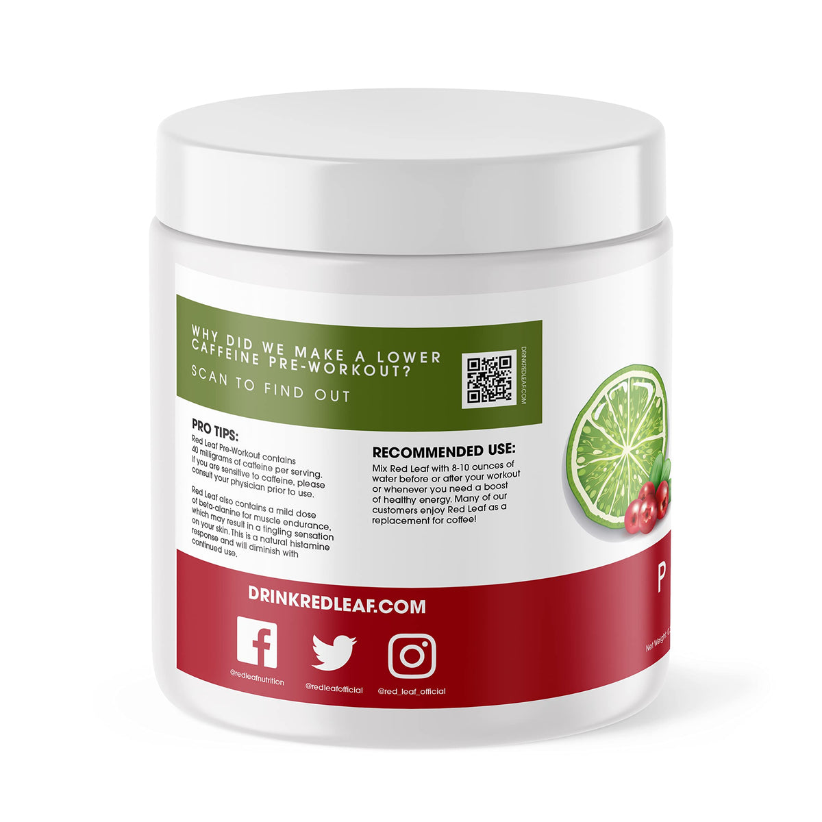 Red Leaf Pre Workout Energizer Powder, BCAA's, Beta-Alanine, Amino Acids and Green Tea