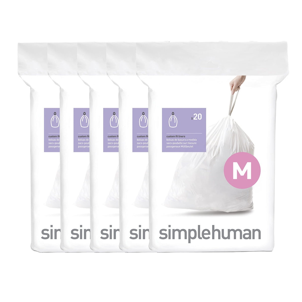 simplehuman Code M Genuine Custom Fit Drawstring Trash Bags in Dispenser Packs