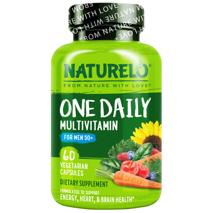 NATURELO Mens Multivitamins for Men 50+ - One Daily Multivitamin for Men with Vitamins, Minerals & Organic Whole Foods, Boost Energy & Health, Non-GMO, 60 Vegetarian Capsules