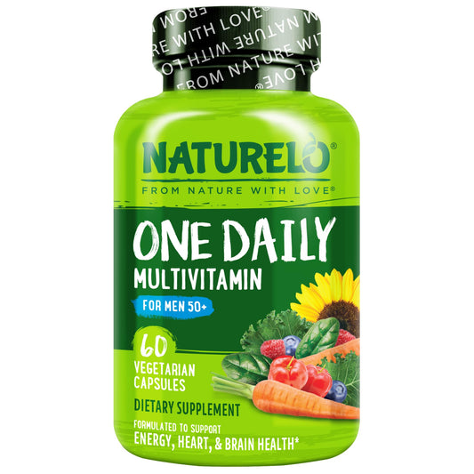 NATURELO Mens Multivitamins for Men 50+ - One Daily Multivitamin for Men with Vitamins, Minerals & Organic Whole Foods, Boost Energy & Health, Non-GMO, 60 Vegetarian Capsules