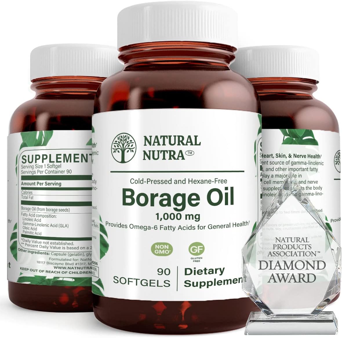 Natural Borage Oil Supplement, Omega-6 Fatty Acid, 90 Softgels | Rich in gamma-linolenic acid (GLA), Supporting Skin, Nerve, & Joint Health