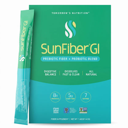 Tomorrow's Nutrition Sunfiber GI, Prebiotic Fiber & Probiotics, 5g Prebiotic Fiber & 8 Billion Probiotics Per Serving, Low FODMAP, 30-Day Supply, 30 Day