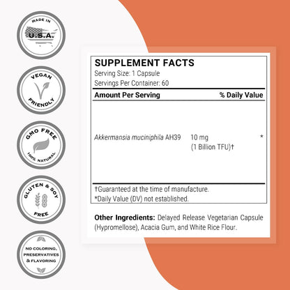Supersmart Akkermansia Muciniphila 1 Billion TFU per Day (Pasteurized Probiotic) - Enhanced Absorption - Postbiotic Supplement | Non-GMO & Gluten Free - 60 Delayed Release Capsules