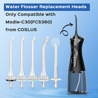 COSLUS Water Dental Flosser Pick for Teeth & 5-PCS Water Dental Flosser Tip Replacement Heads C30(FC5360)