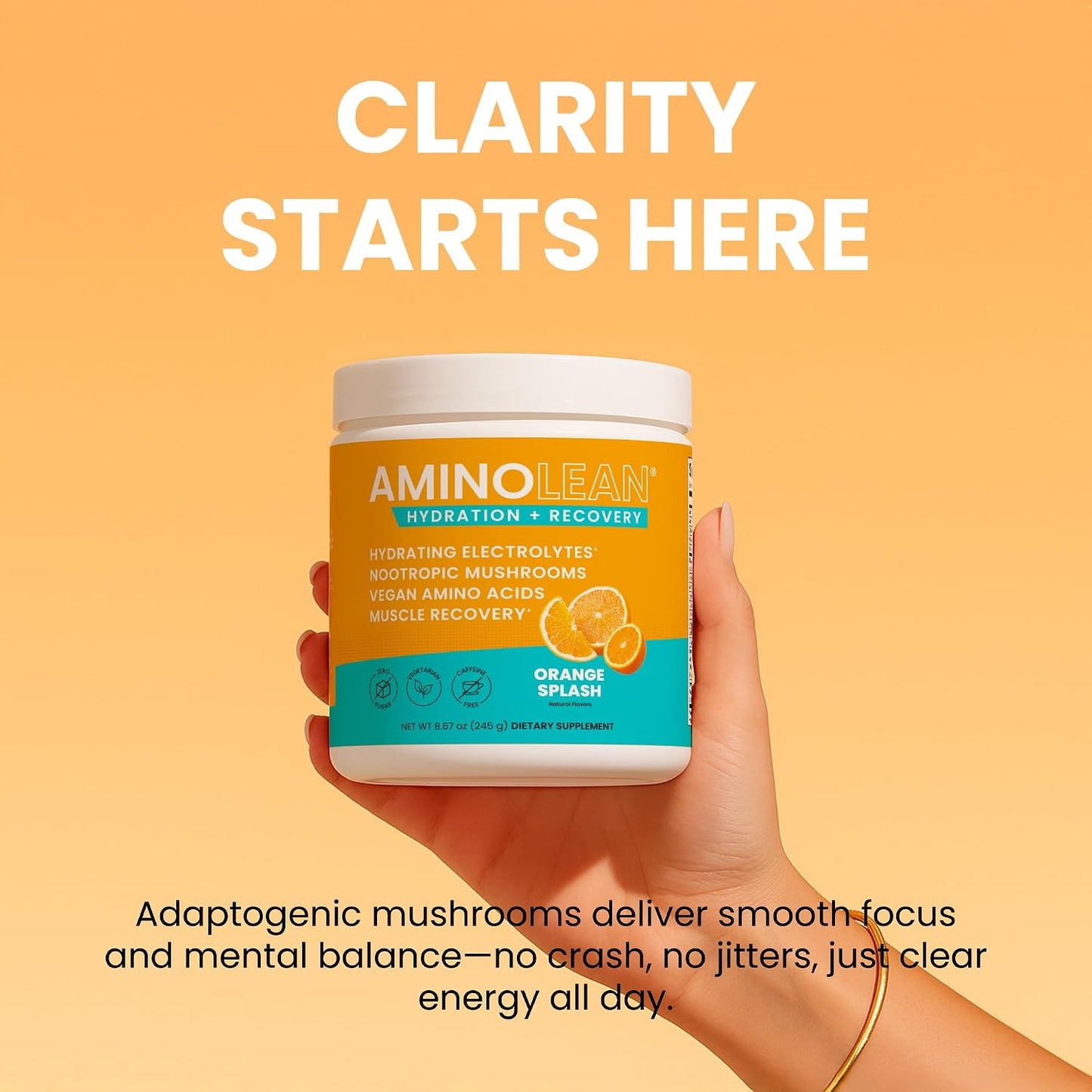 AminoLean Recovery Electrolytes Powder with Vegan BCAA + EAA Amino Acids | 5g Vegan Amino Acids, Hydration, Electrolytes & Nootropic Reishi Mushrooms for Post Workout & Morning Recovery, Sugar Free