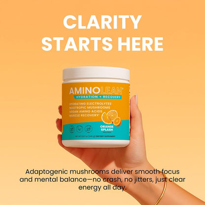 AminoLean Recovery Electrolytes Powder with Vegan BCAA + EAA Amino Acids | 5g Vegan Amino Acids, Hydration, Electrolytes & Nootropic Reishi Mushrooms for Post Workout & Morning Recovery, Sugar Free
