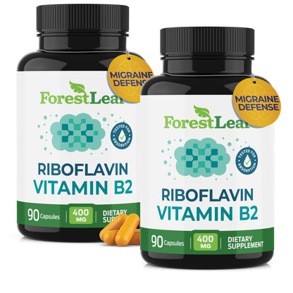 ForestLeaf Vitamin B2 Riboflavin 400mg - Energy, Skin & Cellular Health Supplement - Nervous System Support - Vitamin B 2 VIT B - Non-GMO & Gluten Free - B2 Vitamin 400mg Vegetable Capsules, 90 Count
