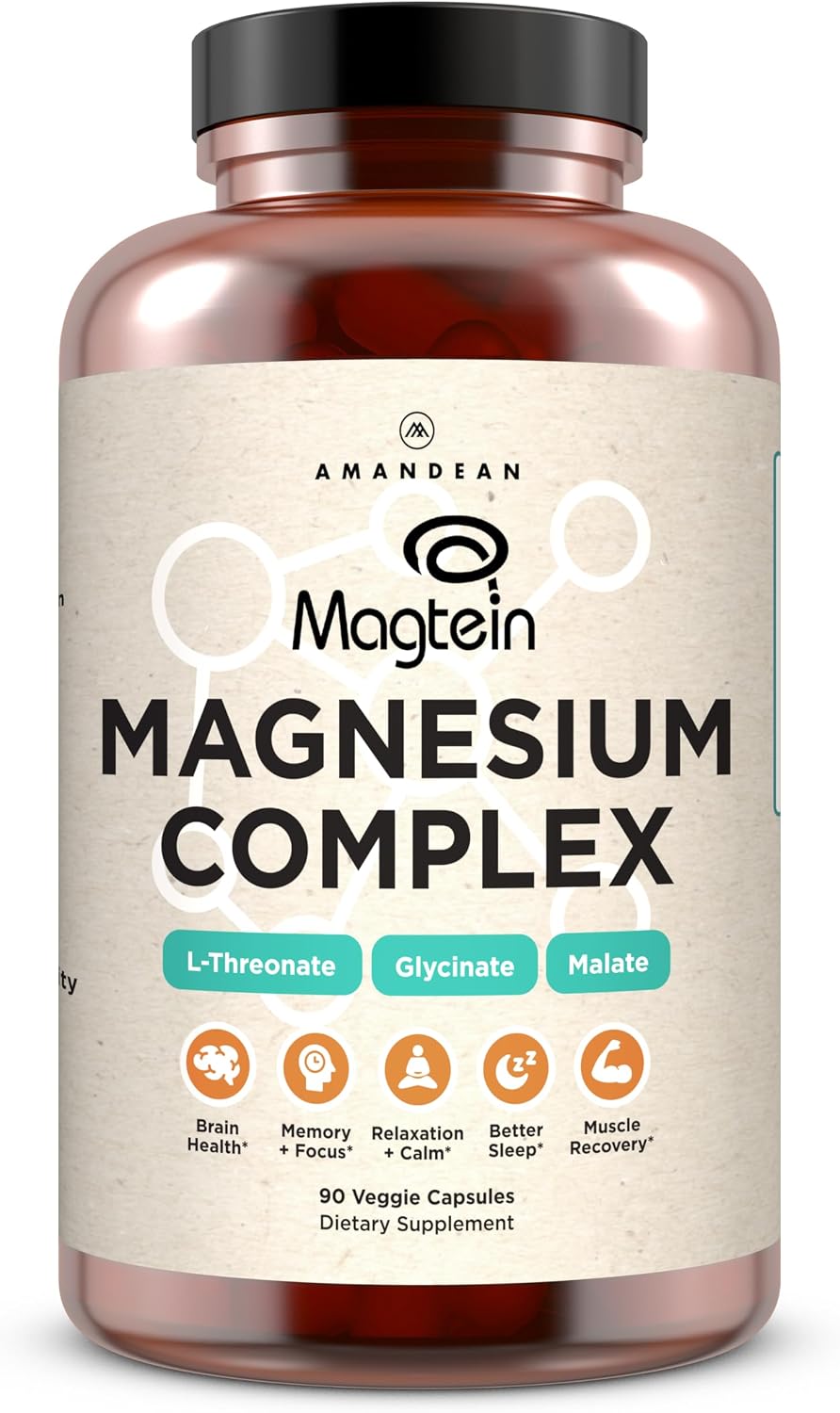 AMANDEAN Magtein Magnesium Complex: L-Threonate, Glycinate, Malate, 90ct