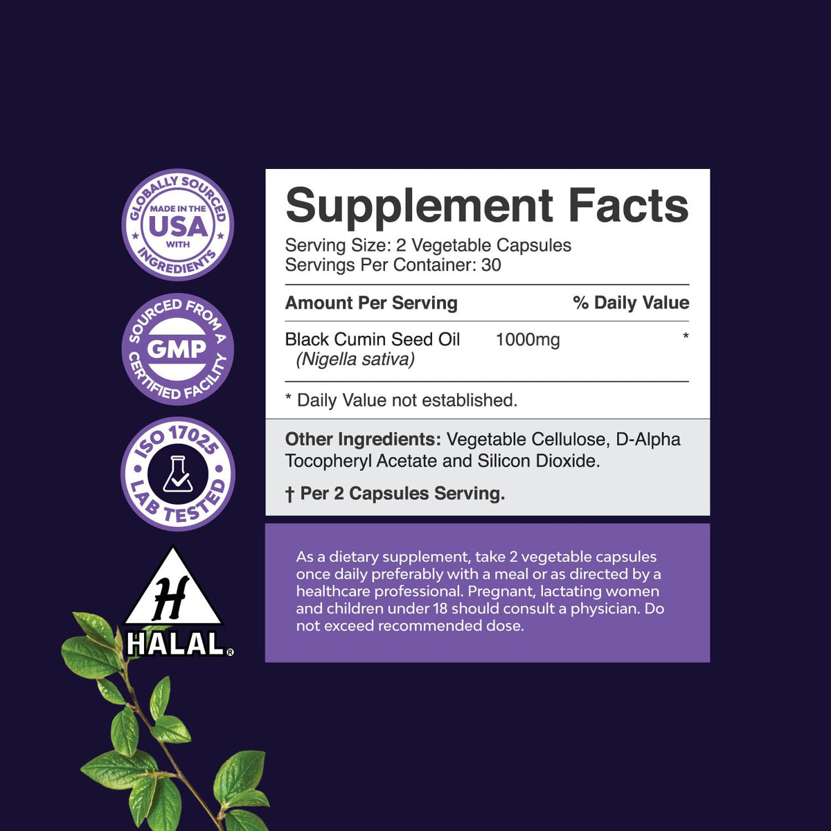 Vegan Black Seed Oil Capsules - Cold Pressed Nigella Sativa Black Cumin Seed Oil