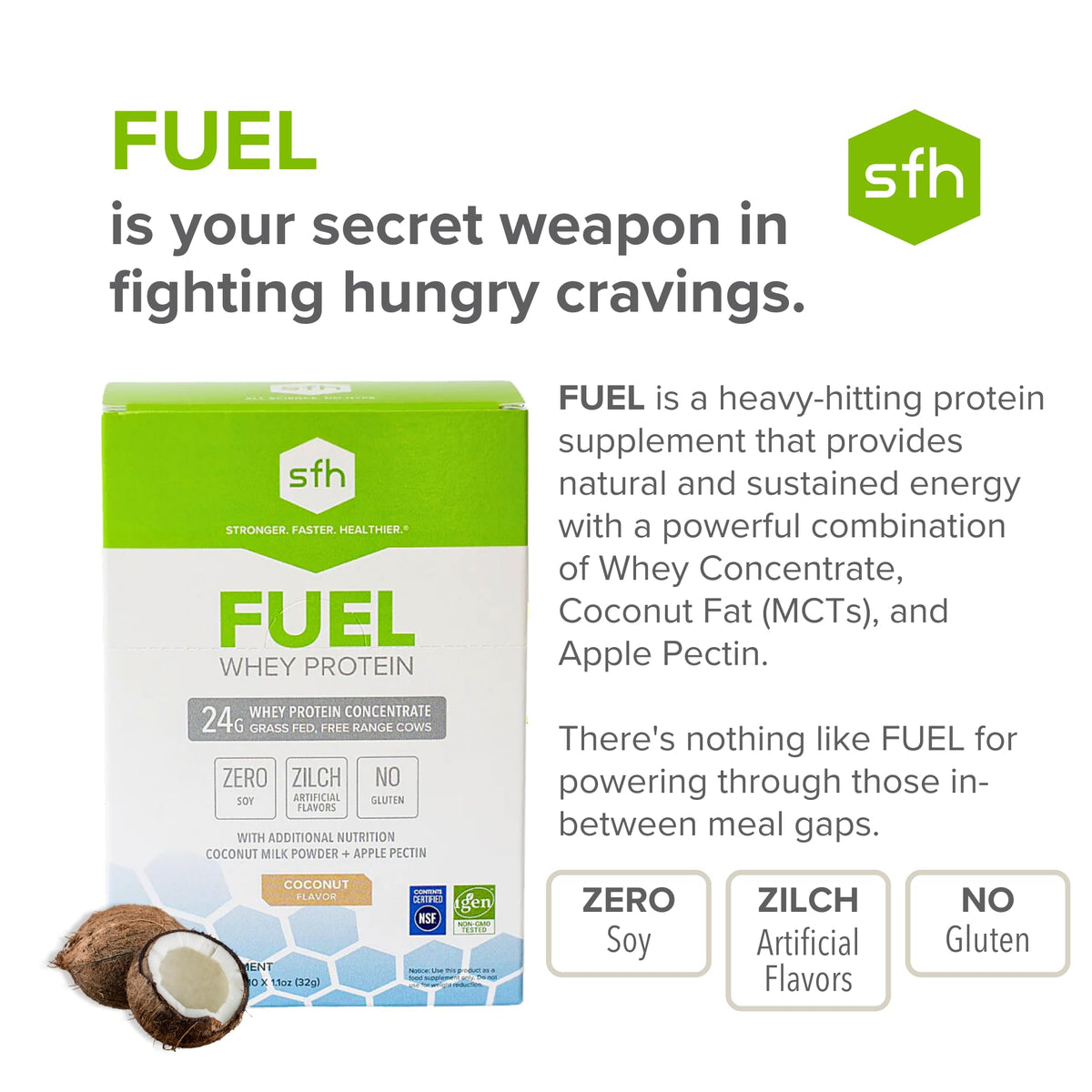 SFH Fuel Whey Protein Powder Great Tasting Grass Fed Whey | MCTs & Fiber for Energy