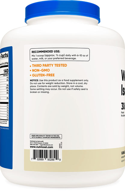 Nutricost Isolate Whey Protein Powder, Vanilla, 5 pounds