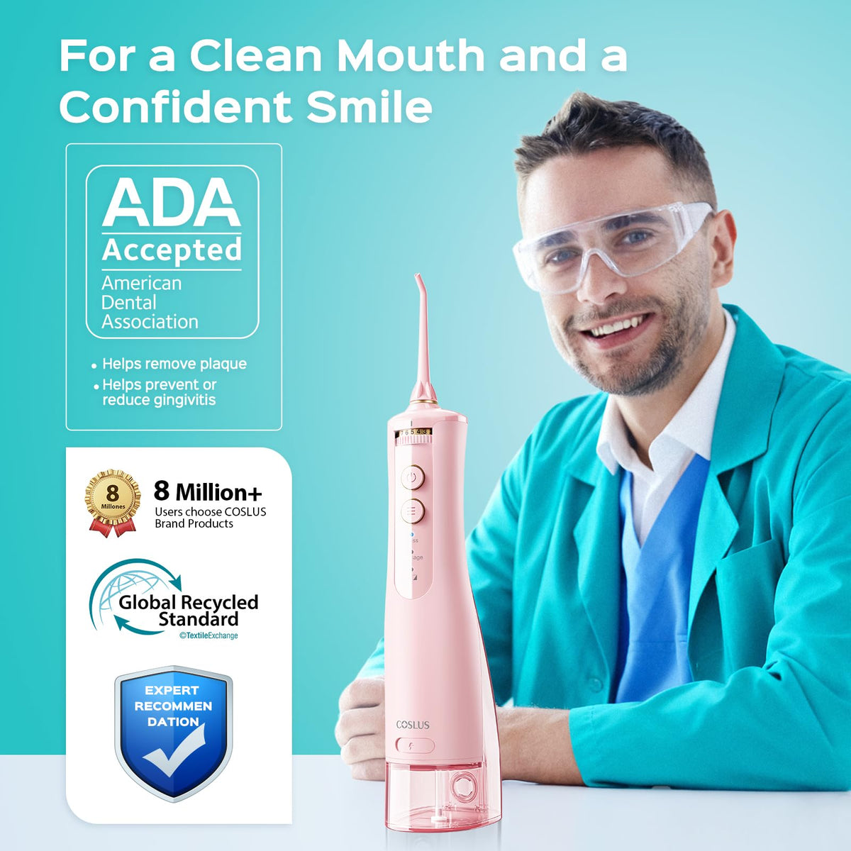 COSLUS ADA Accepted E40 Water Dental Flosser, 10 Pressure Levels, Black Pro