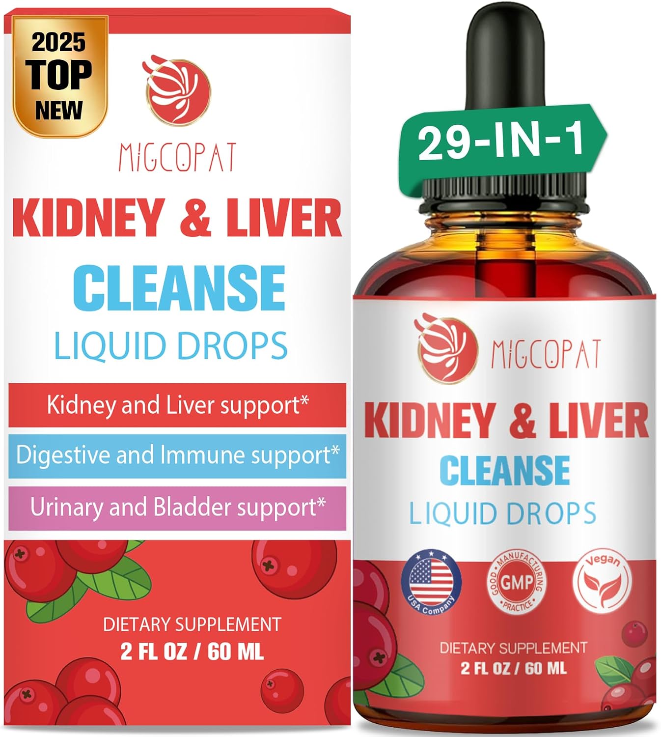 Kidney and Liver Cleanse Detox & Repair Drops, Cranberry and Milk Thistle Supplement with Artichoke, Astragalus, Horsetail – Natural Herbal for Liver, Kidney, Urinary Tract, Bladder, 60ml