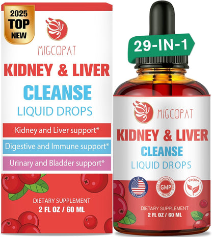 Kidney and Liver Cleanse Detox & Repair Drops, Cranberry and Milk Thistle Supplement with Artichoke, Astragalus, Horsetail – Natural Herbal for Liver, Kidney, Urinary Tract, Bladder, 60ml