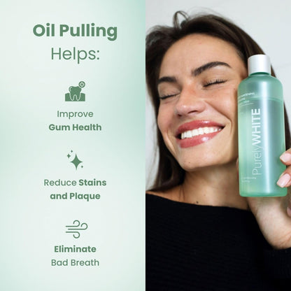 PurelyWHITE Coconut Pulling Oil - Mouthwash Mint Oil Pulling, Coconut Oil Pulling for Teeth, Pulling Oil for Teeth Whitening & Healthier Teeth & Gums - Alcohol-Free Freshens Breath W/ 7 Essential Oils