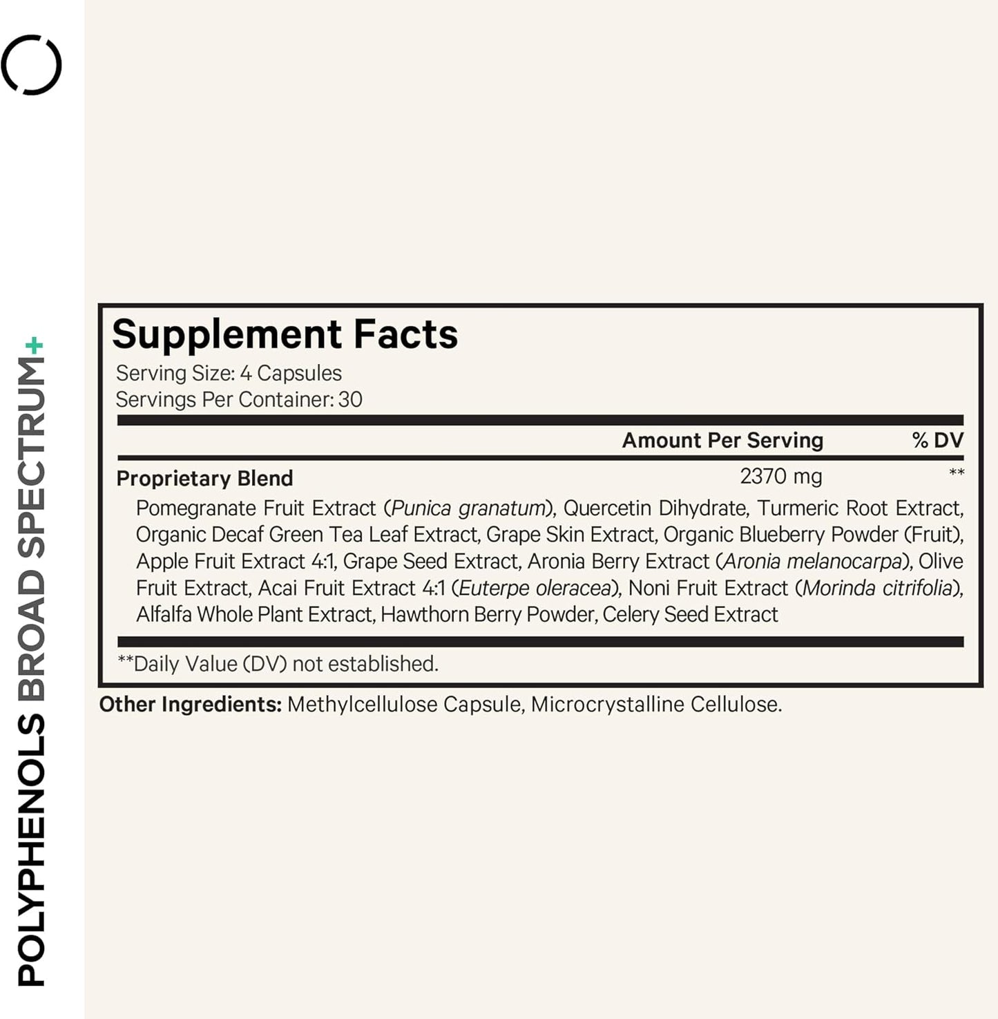 Codeage Polyphenols Broad Spectrum Supplement - Blend of 15 Berries, Fruits, and Botanical Extracts, Decaf Green Tea Leaf, Quercetin, Resveratrol, Pomegranate, Turmeric - Non-GMO - 120 Capsules