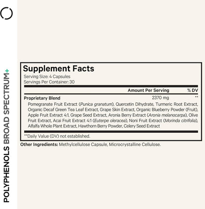 Codeage Polyphenols Broad Spectrum Supplement - Blend of 15 Berries, Fruits, and Botanical Extracts, Decaf Green Tea Leaf, Quercetin, Resveratrol, Pomegranate, Turmeric - Non-GMO - 120 Capsules