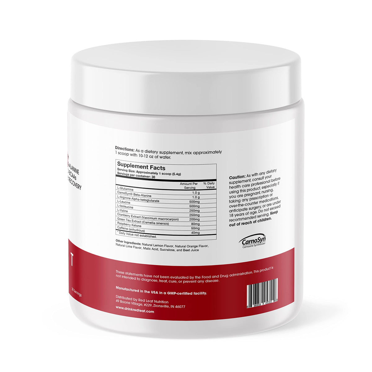 Red Leaf Pre Workout Energizer Powder, BCAA's, Beta-Alanine, Amino Acids and Green Tea