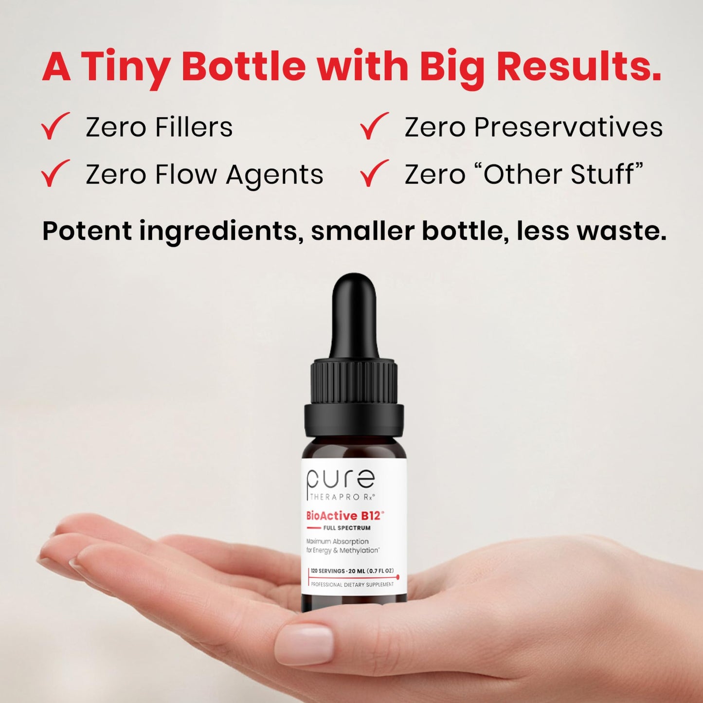 Pure Therapro Rx Vitamin B12 Supplement for Men & Women | Methylated Sublingual Liquid Methylcobalamin + 2 More Forms | 1,250 mcg B12 per Drop (4 Drops = 5,000mcg / 2 Month Supply) 10 ml