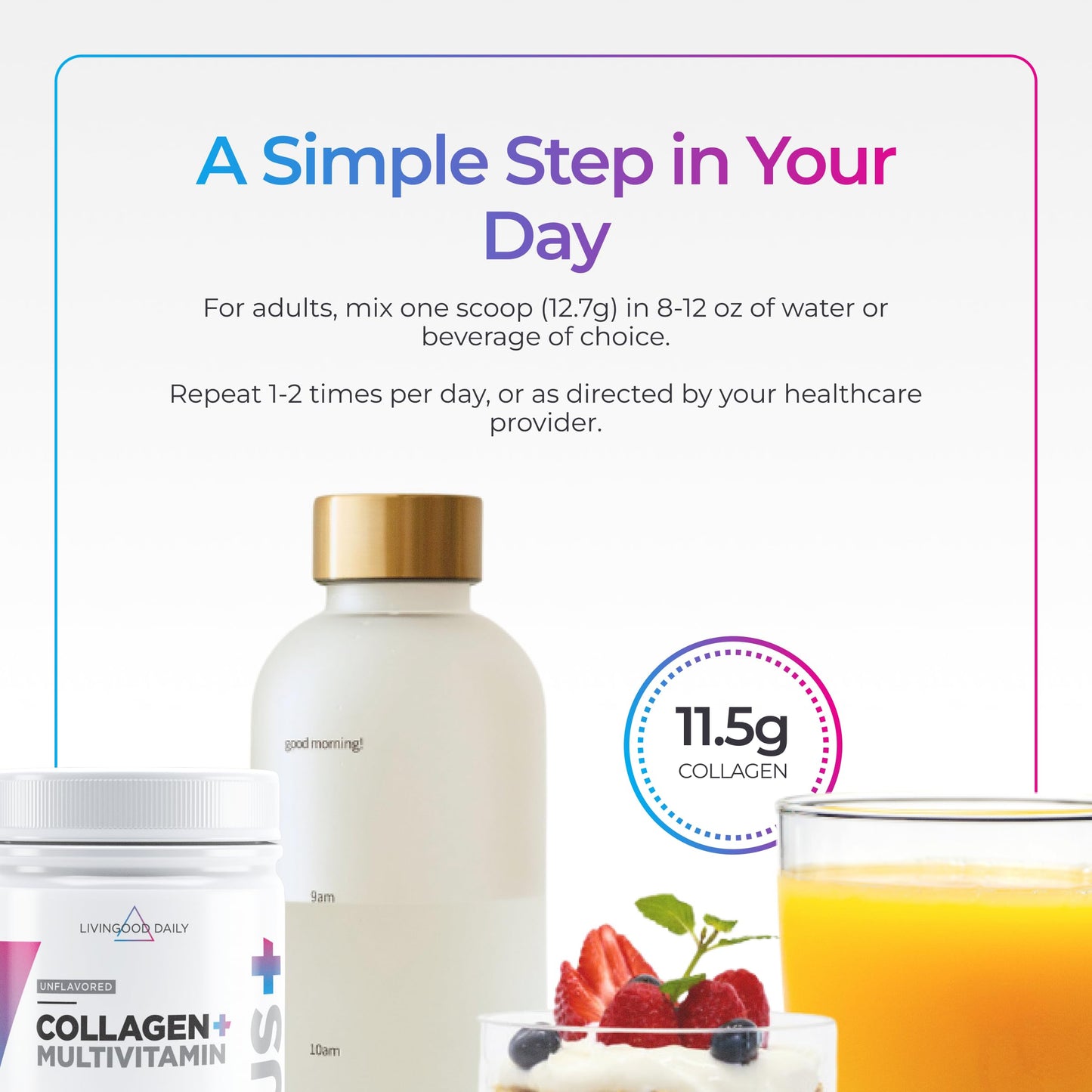 Livingood Daily Collagen Powder for Women and Men, Vanilla, Grass Fed Protein, Hydrolyzed Collagen Peptides with Vitamin C & Multi Vitamins for Hair, Skin, Nail & Gut Health, Gluten Free, 30 Servings