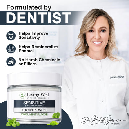 Living Well Dr. Michelle Remineralizing & Whitening Tooth Powder, Cool Mint