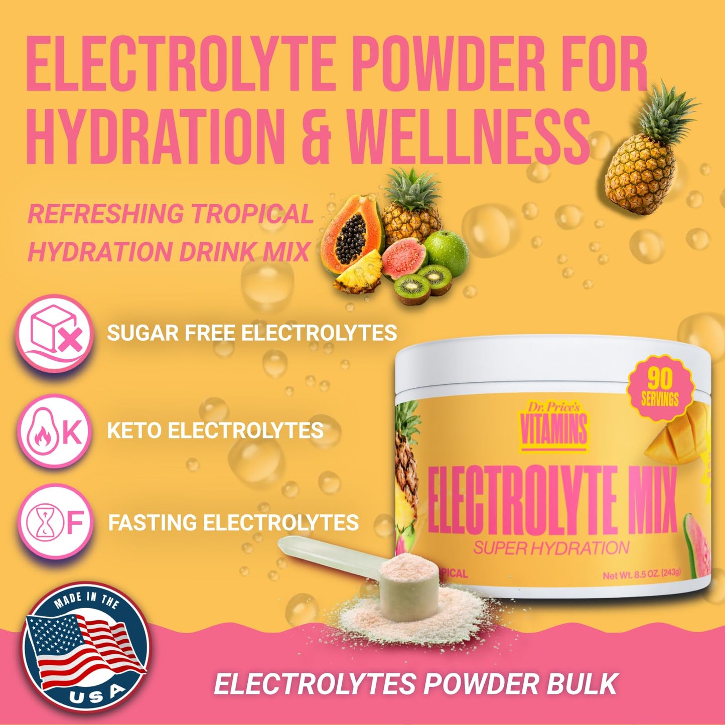 Dr. Price's Vitamins Electrolytes Powder Packets, Lemon Lime, 30 Pack | Electrolyte Mix, Hydration, No Sugar, Sodium, Potassium & 72+ Trace Minerals, Keto Friendly, Made in USA, Doctor-Formulated