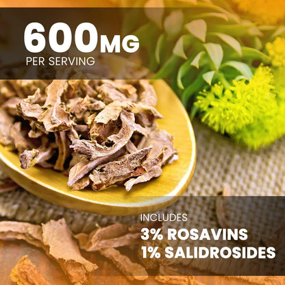 Rhodiola Rosea Supplement 600mg | 120 Vegan Capsules | Rhodiola Rosea Extract for Energy, Stress Relief, Mood and Focus | Adaptogenic Root with Rosavin & Salidrosides | 300mg Pills by NutraChamps