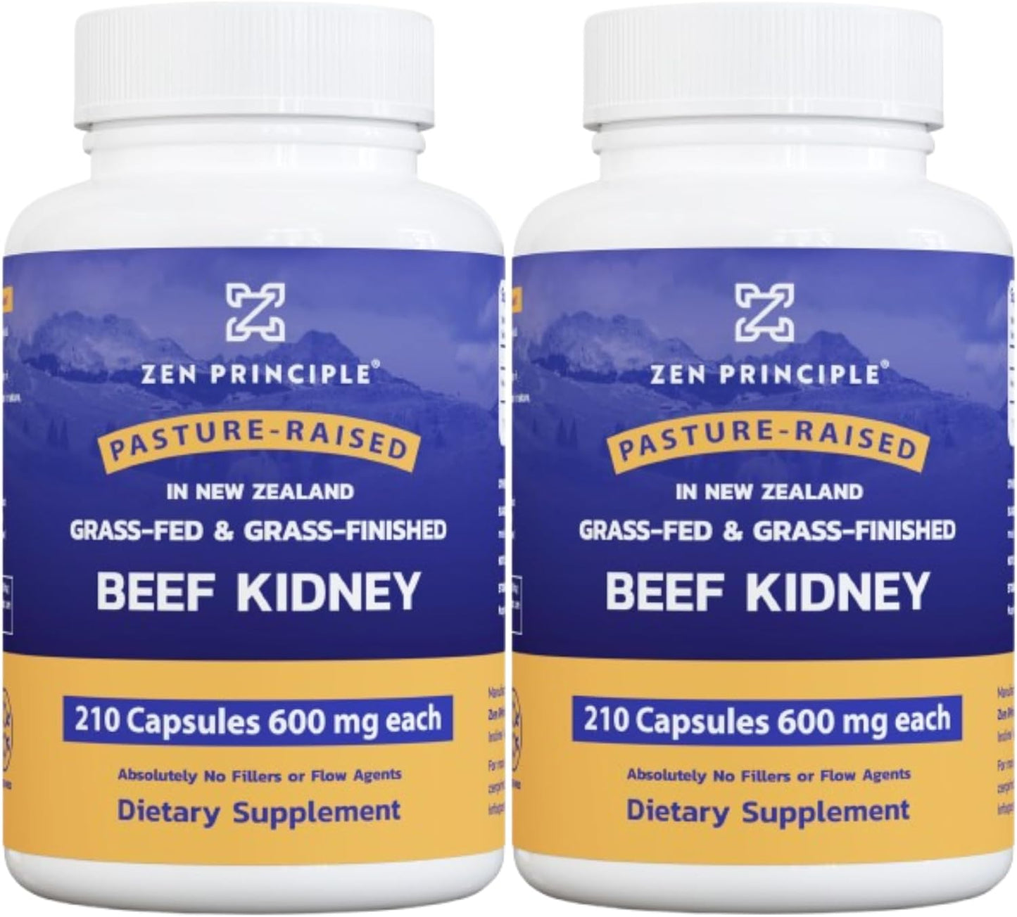 Zen Principle Grass Fed Beef Kidney Supplement, 420 Capsules, 3000mg. DAO Enzyme for Histamine Health. Selenium and B12 for Thyroid Support.