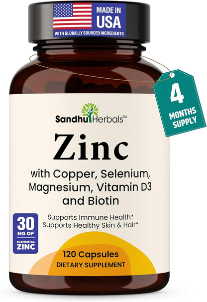Zinc 30mg with Copper, Selenium & Vitamin D3 Bundle with Papaya Leaf Extract (120 Capsules Each) | Supports Immune Health