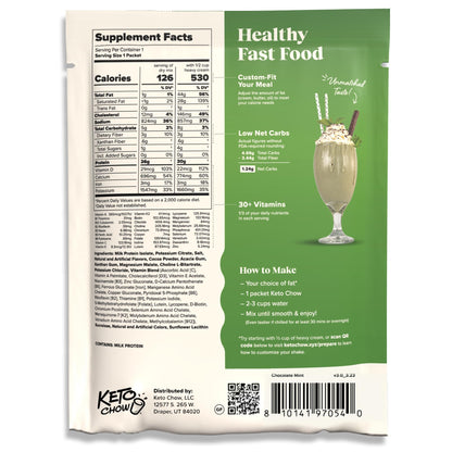 Keto Chow Chocolate Peanut Butter Meal Replacement Shake Powder, 1 Meal