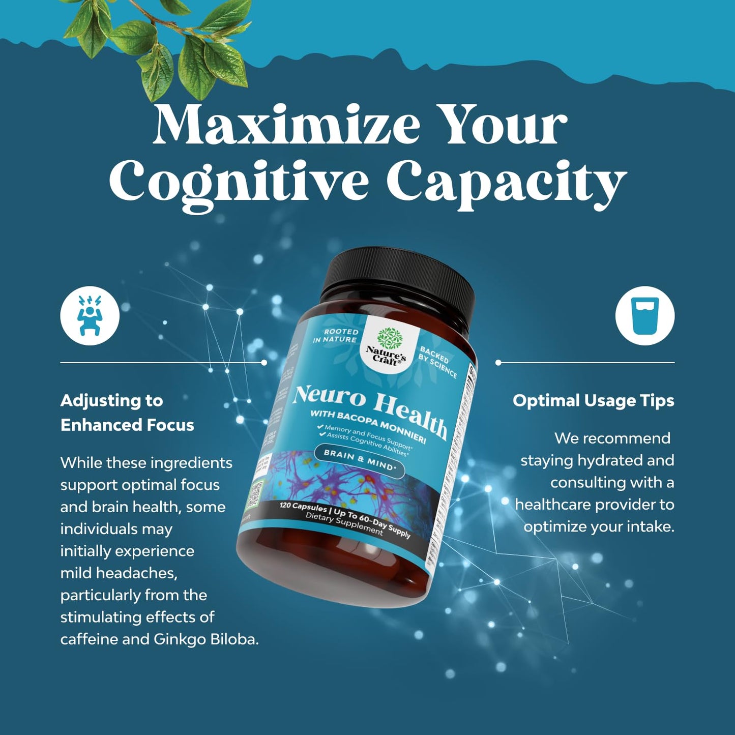 Nootropic Brain Supplement for Memory and Focus Support - Vitamins for Mental Support & Clarity with Bacopa Monnieri, VIT A, B6, Riboflavin, Niacin, Thiamin & Folate - Cognitive Complex - 60 Count