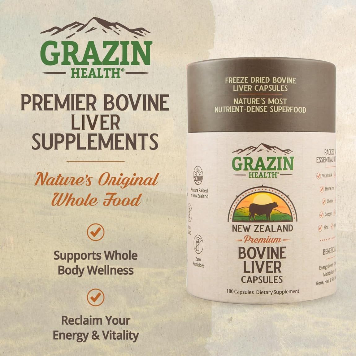 Bovine Organ Complex 3000mg per Serving (30 Servings) | Pancreas, Liver, Spleen, Kidney, Heart (600 Mg per Organ per Capsule) Grass Fed