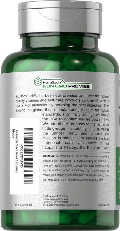 Horbäach Maca Root Capsules for Men and Women | 120 Pills | High Potency Extract | Non-GMO and Gluten Free Formula