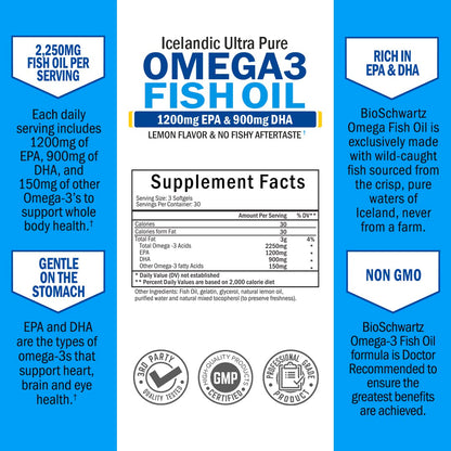 Omega 3 Fish Oil Supplement - 1200mg EPA and 900mg DHA Fatty Acid Per Serving