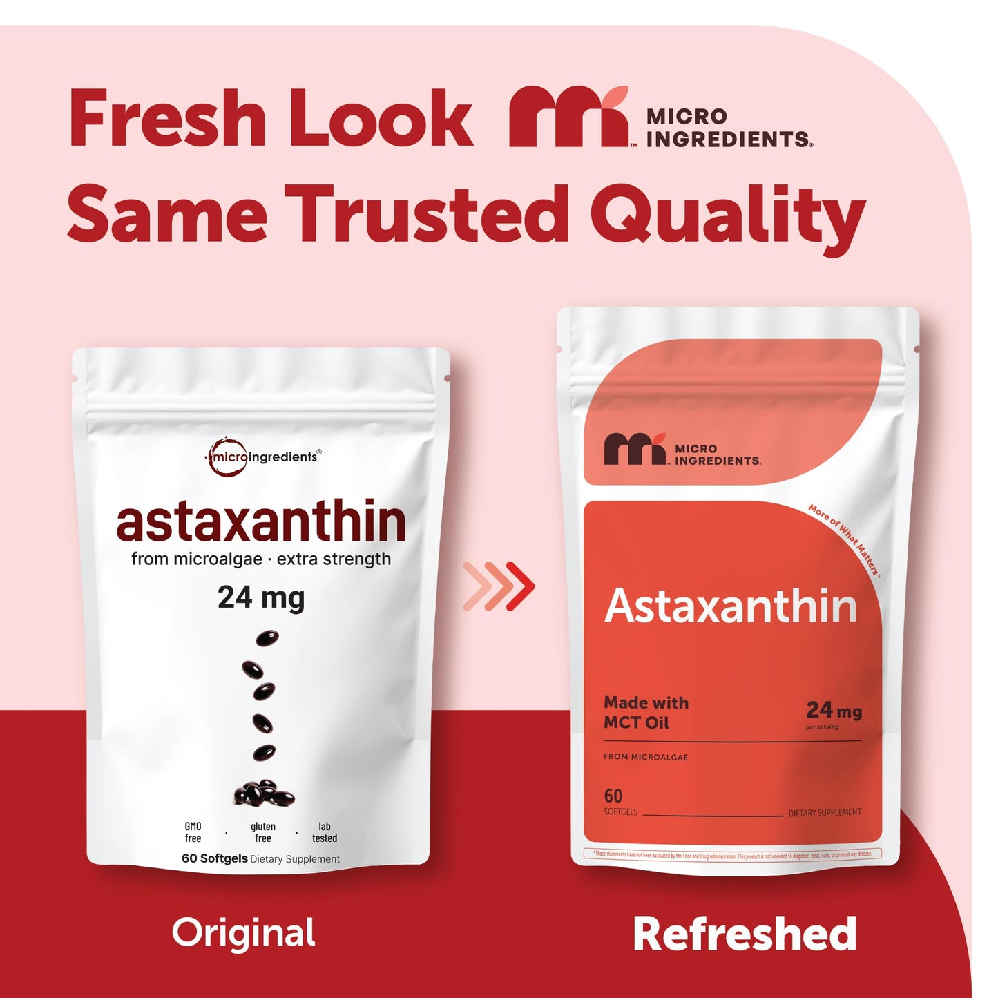 Micro Ingredients Astaxanthin 24mg with MCT Oil, 60 Softgels, 2 Month Supply | Max Strength Astaxanthin Antioxidant Supplements | Fresh Microalgae Source | Non-GMO, Gluten Free, No Soy