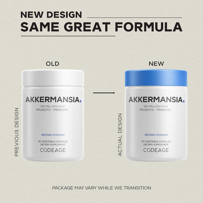 Codeage Akkermansia Muciniphila Probiotic Supplement - 3-Month Supply of Akkermansia & Chicory Inulin - Daily Synbiotic Probiotic Chicory Root - 100 Million AFUs - Gluten-Free - 90 Capsules