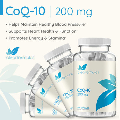 Clear Formulas CoQ10 200mg 200 Capsules Quick Absorption Non-GMO