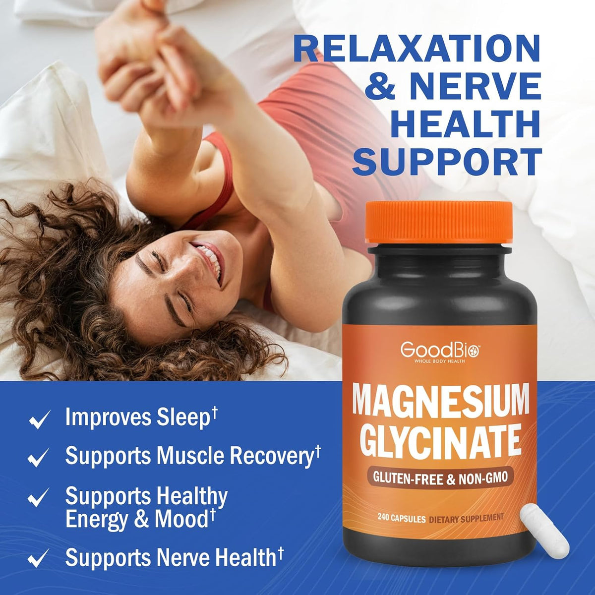 Magnesium Glycinate 500mg Per Serving, 240 Capsules