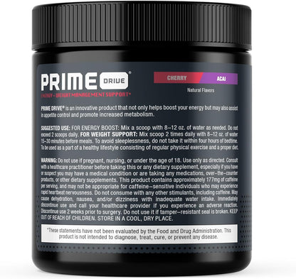Prime Drive Energy Cherry Acai Pre Workout Energy Drink Powder, Provides Extreme Energy, Focus and Intensity, Boosts Metabolism (30 Servings)…