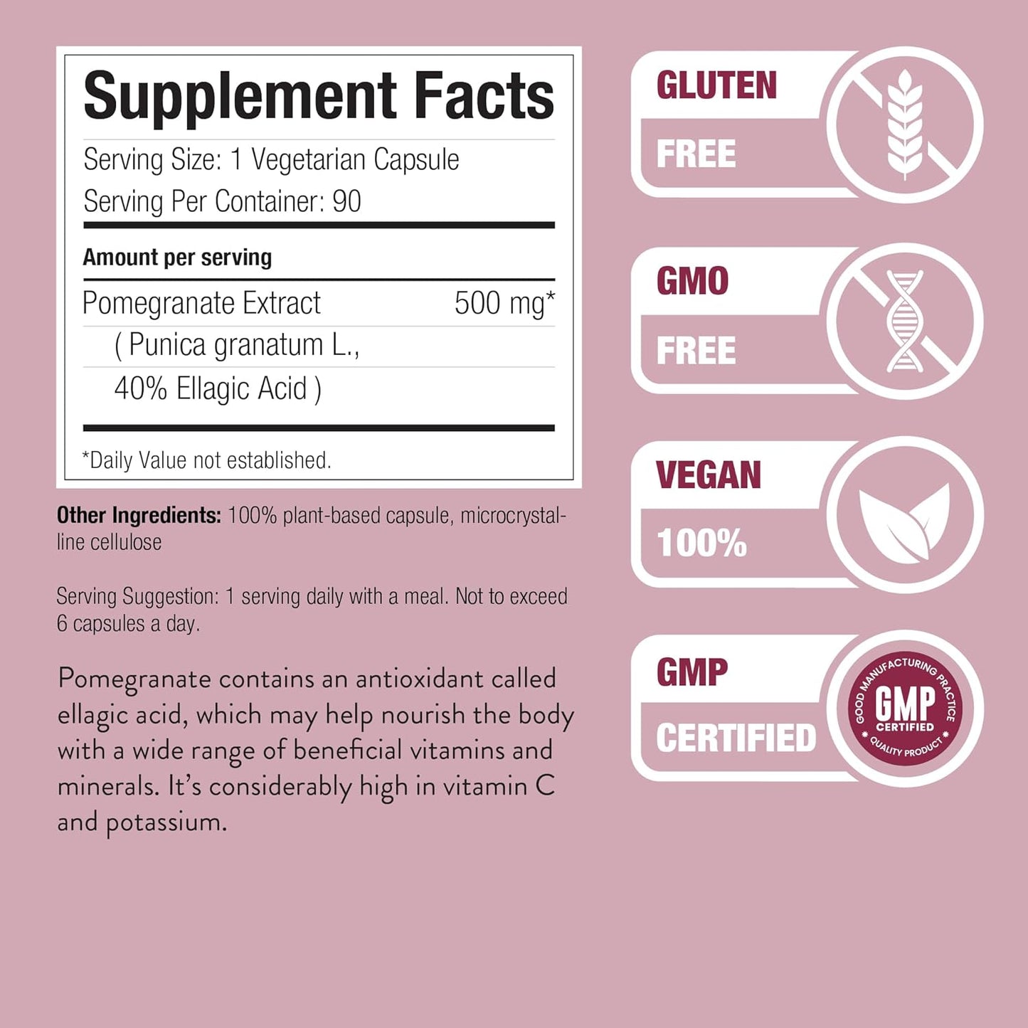 Nature Restore Premium Pomegranate Extract Supplement. Standardized to 40% Ellagic Acid. High Potency Polyphenol Antioxidants for Heart Health & Radiant Skin - 90 Vegan Capsules