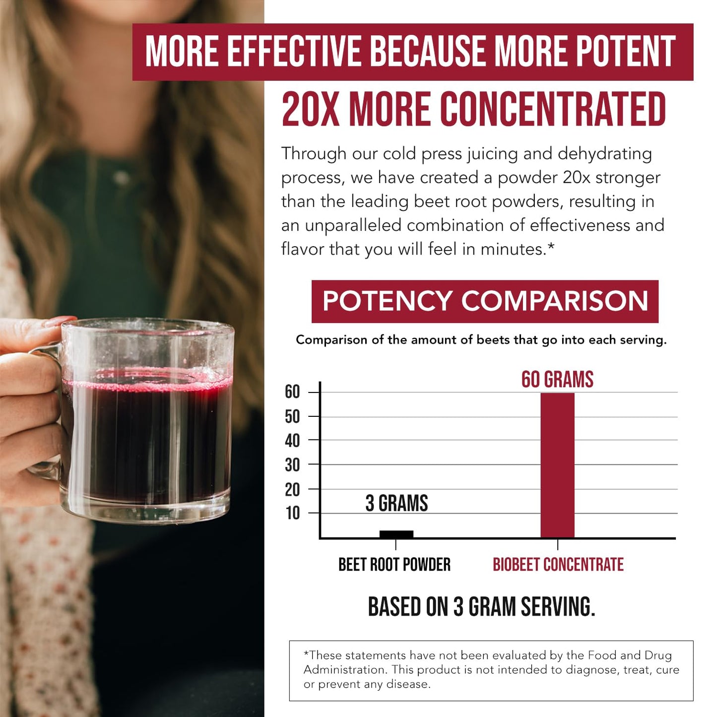 BioBeet® Max Strength Beet Root Juice Powder – 20:1 Concentrate, Each Serving Derived from 60,000 mg Organic Beetroot - Cold-Pressed, USA Grown – Nitric Oxide, Circulation Support – 50 Servings