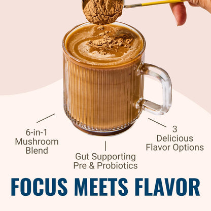 Live Conscious Beyond Brew - Coffee Alternative - Low Caffeine - Mushroom Complex w/Lion’s Mane, Reishi, Cordyceps & Chaga for Sustained Focus, Energy & Immunity - w/Prebiotics & Probiotics - 30