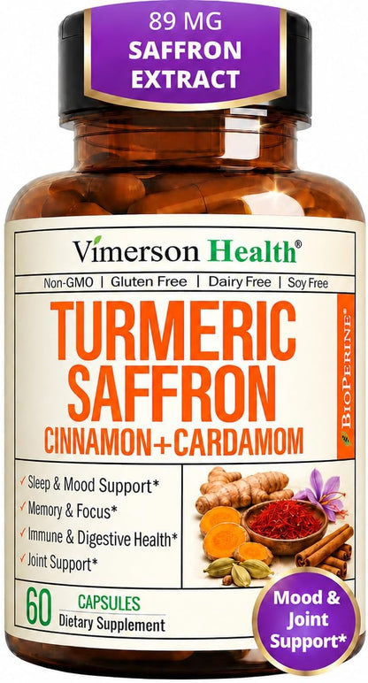 Saffron Supplements w/Saffron Extract 89mg + 1000mg Turmeric Curcumin 60Ct
