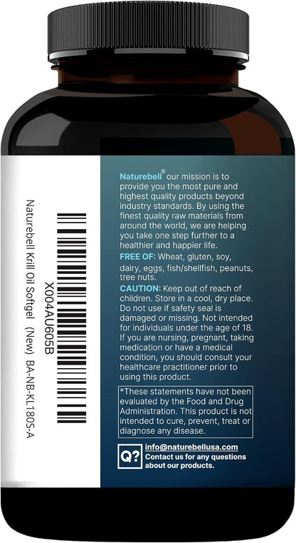NatureBell Antarctic Krill Oil 2000mg Supplement, 240 Softgels, 3X Strength Natural Source of Omega-3s, EPA 240mg + DHA 160mg + Astaxanthin 800mcg – No Fishy Aftertaste – Mercury Free & Non-GMO
