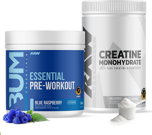 RAW Nutrition Creatine Monohydrate & Blue Raspberry Pre-Workout Powder Bundle