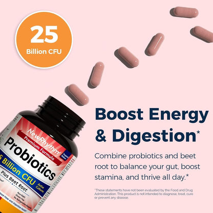 NewRhythm Probiotics for Women & Men 25 Billion CFU, with Organic Beet Root Extract, Nitric Oxide, Circulation, Energy & Heart Health, All Natural, Vegan, Non-GMO, 30 Caps