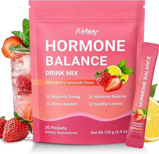 Hormone Balance for Women, Female Hormonal Support Drink Mix with Myo-inositol, Magnesium, Rhodiola Rosea, Vitamin C, Cortisol Supplement for Women, Vegan, Sugar-Free, Non-GMO, 30 Stick Packs