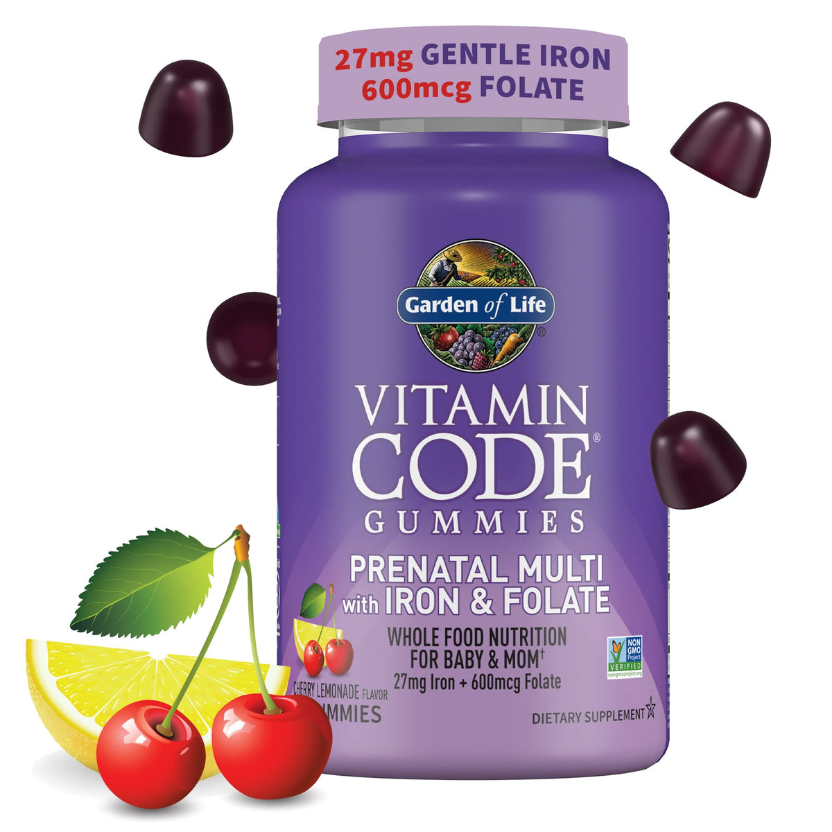 Garden of Life Prenatal Gummy Vitamins for Women with Iron:Folate,Biotin,D3&B12