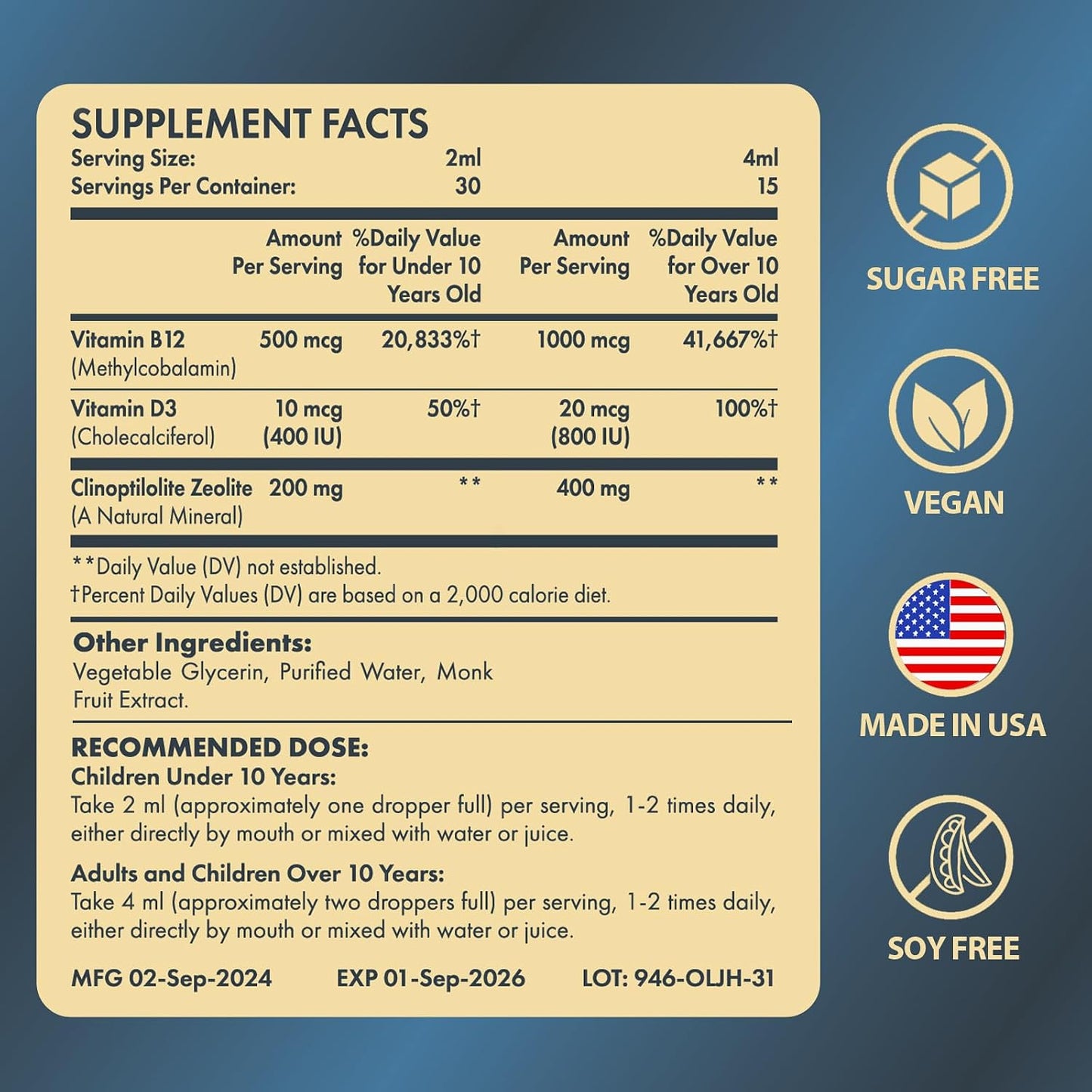 Itharoventis Zeolite Drops with Vitamin B12 & D3 + Methylene Blue USP Grade Supplement